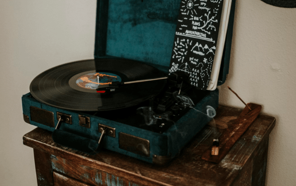 A record player on a table