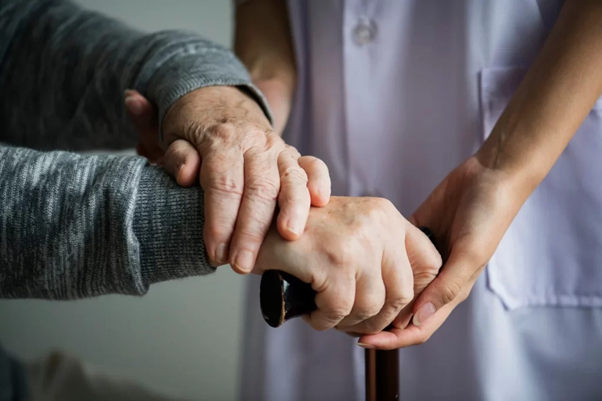 Close-up of the hands of an elderly person